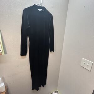 Willi Smith Y2K Maxi Dress Sz M Black Velvet Mock Neck Whimsigoth Witchy 90s